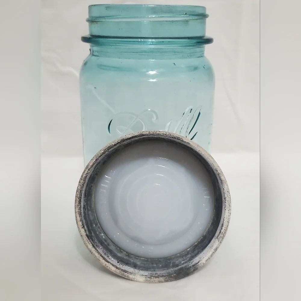 Vintage Ball Perfect Mason Aqua Glass Pint Jar #9
